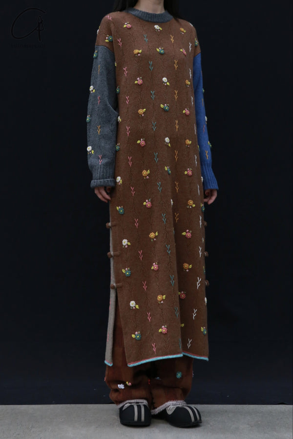 YANYAN KNITS 24 Autumn/Winter Daisy Cruise Maxi Dress (Color Block) YYK-YYW24-1641-PINSE Color Block